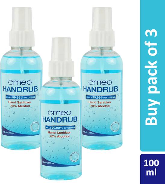 Omeo Instant Liquid Sanitizer Spray- 70% Alcohol for Home & Personal Hygiene Hand Rub Bottle