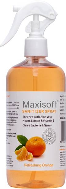 Maxisoft Sanitizer Spray (Orange) 500 ml | Aloe & Neem | Paraben Free Hand Sanitizer Bottle