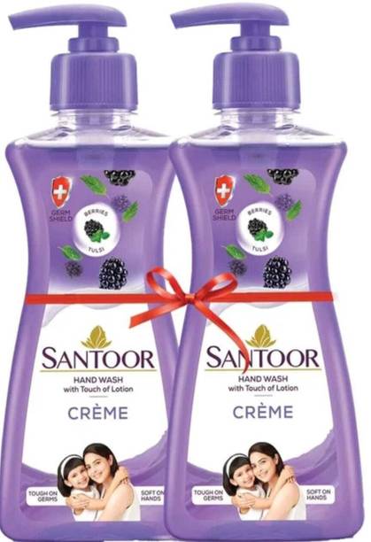 Santoor Natural Hand wash with touch of lotion creme Gentle Pack of 2. Hand Wash Bottle