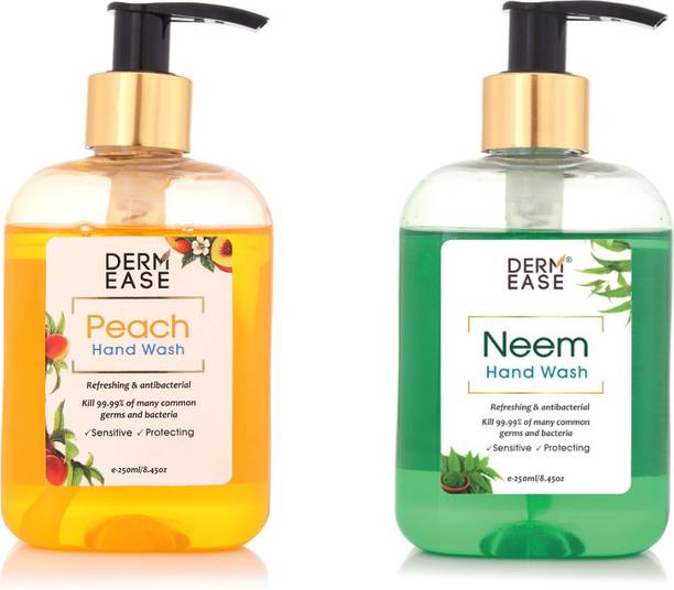 DERMEASE Derm Ease Combo Neem & Peach Enriched with Aloevera, 10X Germ Protection Hand Wash Bottle + Dispenser