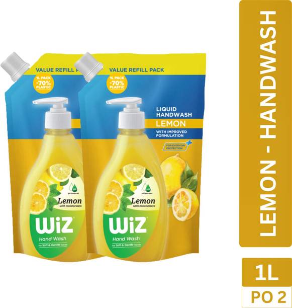 Wiz Lemon Fragrance | With Moisturizers & Germ Protection | 70% Less Plastic Pouch Hand Wash Refill Pouch