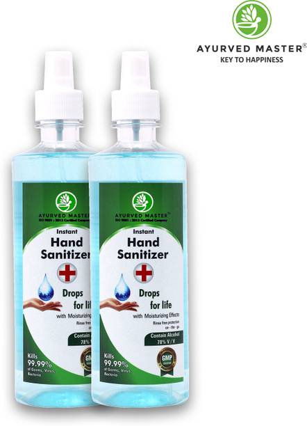 AYURVED MASTER Alcohol Based Instant  Spray, Small Pocket Size Liquid Sanitizer Spray Bottle,78% alcohol, Kills 99.95% Germs, 500 ML (Pack of 2) Sanitizer Spray Bottle