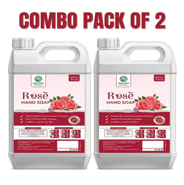 GROVANTI ORGANIC Liquid Handwash Refill 10l , Germs Protection,Moisturizing and Soft Skin - Rose Hand Wash Can