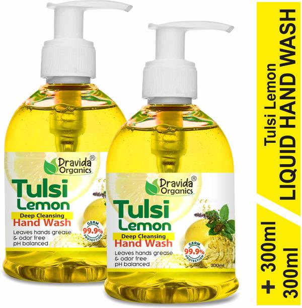 Dravida Organics Pure Tulsi & Lemon Hand Wash for Deep Cleansing | Hand Protection | Refreshing Hand Wash Pump Dispenser