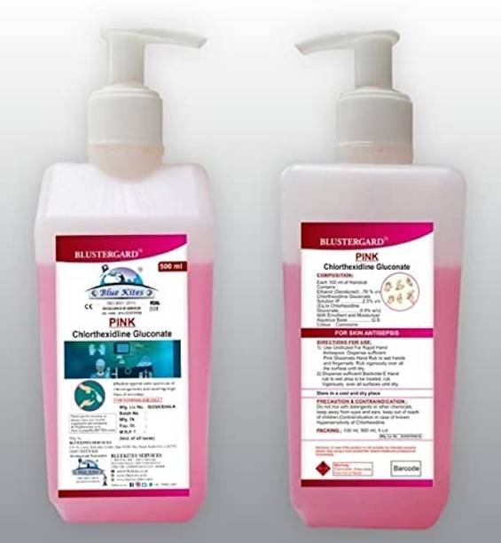 BLUEKITES BIOPHARMA CHEM BLUEKITES PINK HANDSANTIZER HANDWASH CHLORHEXIDINE GLUCONATE 500ML Hand Rub Bottle + Refill