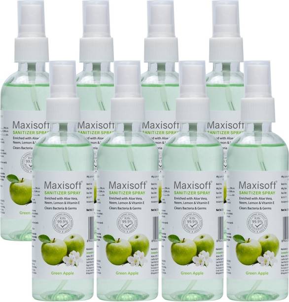 Maxisoft Sanitizer Spray (Green Apple) 120 ml | Aloe & Neem | Paraben Free Hand Sanitizer Bottle