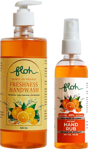 Floh Instant Sanitizer Hand (100ml) & Hand wash(500ml) Orange) Sanitizer Spray Pump Dispenser