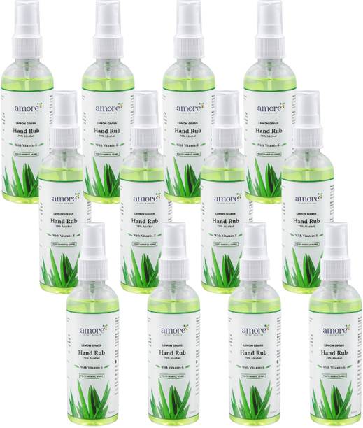 AMORE Lemongrass Hand Rub Liquid Spray | Kills Germs | Keeps Hands Soft & Hygienic Hand Sanitizer Bottle + Refill