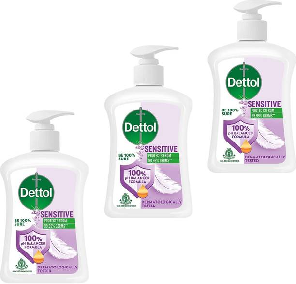 Dettol Sensitive Liquid Hand Wash Everyday Protects Hands Pack of - 200ml x 3 Hand Wash Bottle + Refill