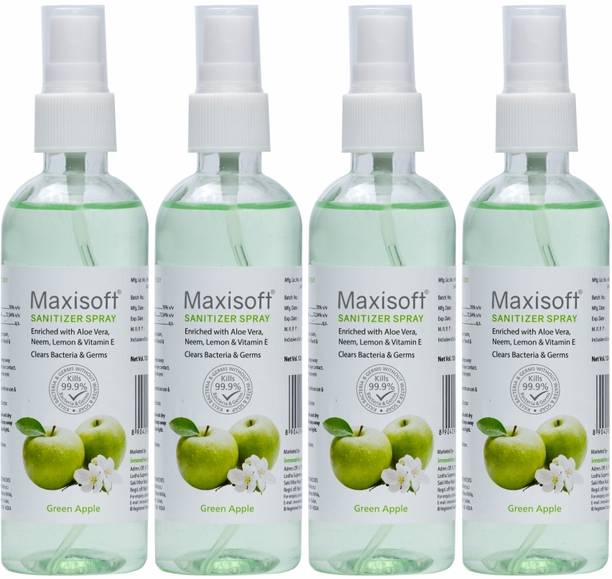 Maxisoft Sanitizer Spray (Green Apple) 120 ml | Aloe & Neem | Paraben Free Hand Sanitizer Bottle