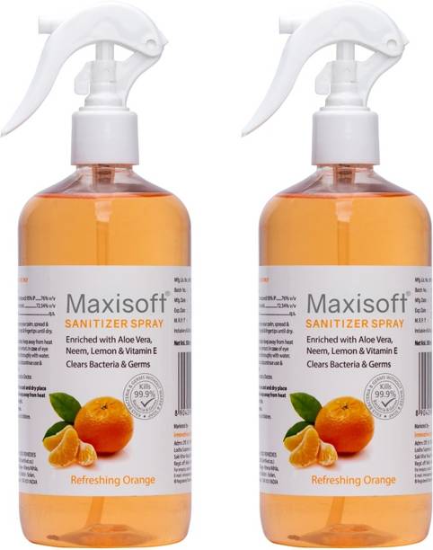 Maxisoft Sanitizer Spray (Orange) 500 ml | Aloe & Neem | Paraben Free Hand Sanitizer Bottle