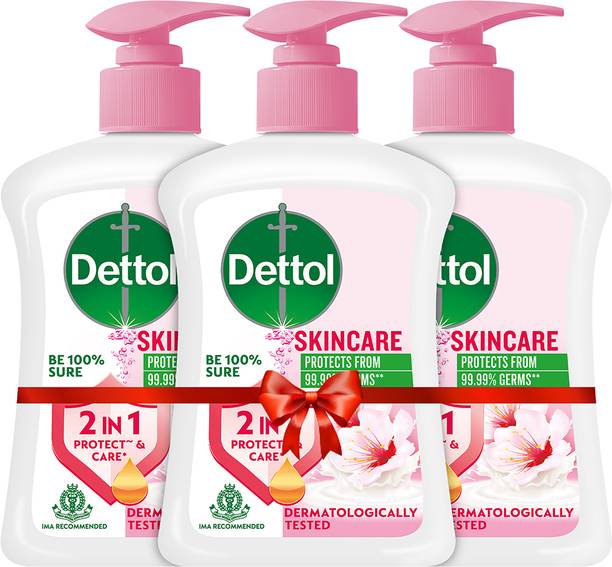 Dettol Skincare Handwash Liquid Soap Pump, 200ml, Pack of 3 Hand Wash Pump Dispenser