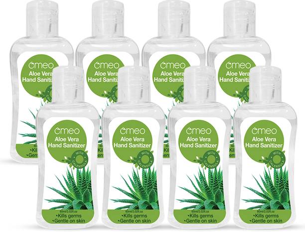 Omeo Aloe Vera Gel Based Antibacterial Rinse-free-(60PK8), 70% Isopropyl Alcohol Hand Sanitizer Bottle