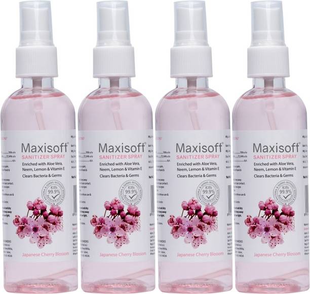Maxisoft Sanitizer Spray (Cherry Blossom) 120 ml | Aloe & Neem | Paraben Free Hand Sanitizer Bottle