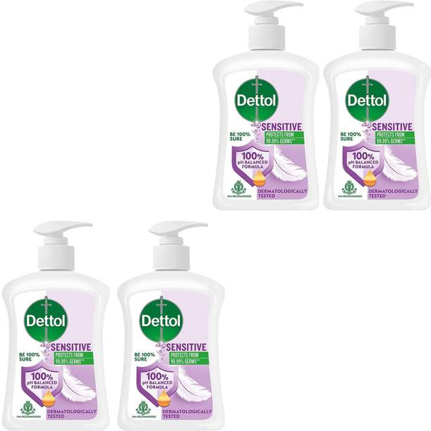 Dettol Sensitive Liquid Hand Wash Everyday Protects Hands Pack of - 200ml x 4 Hand Wash Bottle + Refill
