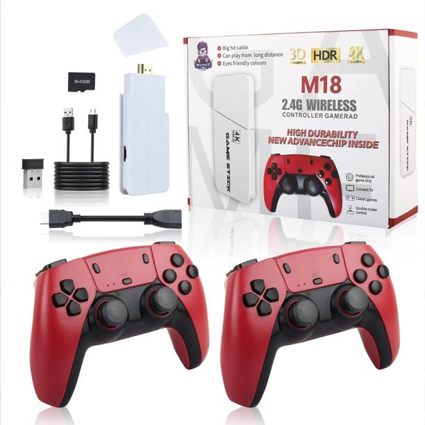 Playtastic M18 4K Ultra HD Game Stick 64 GB with 2 Wireless Controllers, with 10 Emulators 24000+ Games Like Tekken 3, Mario