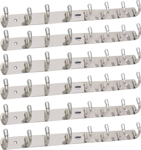 URIM 8 Pin Hook Stainless Steel Bathroom Cloth Hooks / Hanger / Key Holder Steel Dress Pack of 6 Hangers For  Dress