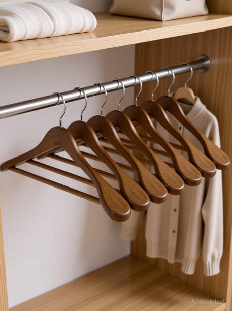 SHOPIVAAN Non Slip Premium Wide Shoulder Coat Hanger, Smooth Finish 360° Swivel Hook Solid Wooden Coat Pack of 12 Hangers For  Coat
