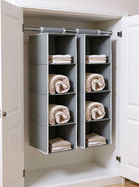 TARVEL 4 Section Almirah Cloth Hanging Organizer, Clothes Storage Organizer Closet Organizer