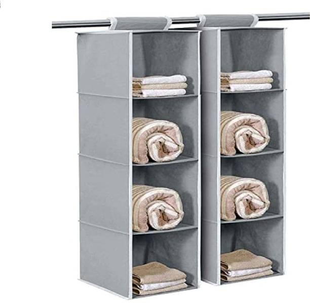 TARVEL 4 Section Almirah Cloth Hanging Organizer, Clothes Storage Organizer Closet Organizer