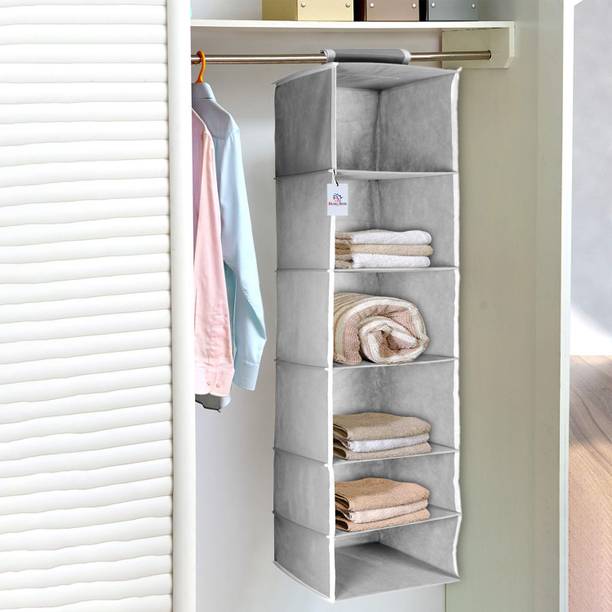 Heart Home 6 Shelf Closet Hanging Organizer/ Wardrobe Organizer For Clothes Storage (Grey) Closet Organizer