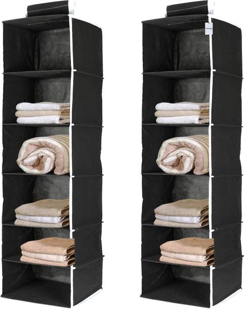 HOMESTIC 6 Shelf Closet Hanging/ Wardrobe Organizer For Clothes Storage Pack of 2 (Black) Regular Organizer