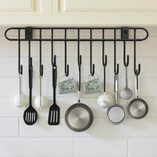 DXDT Kitchen Utensil hanger/door hanger/ kitchen wall mounted stand with 11 Hooks Carbon Steel Kitchen Trolley