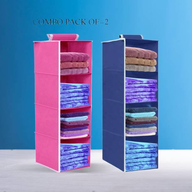infinity craft Non-Woven 4 Shelf Closet Hanging Organizer/Cloth Storage Wardrobe Pink & Blue Closet Organizer