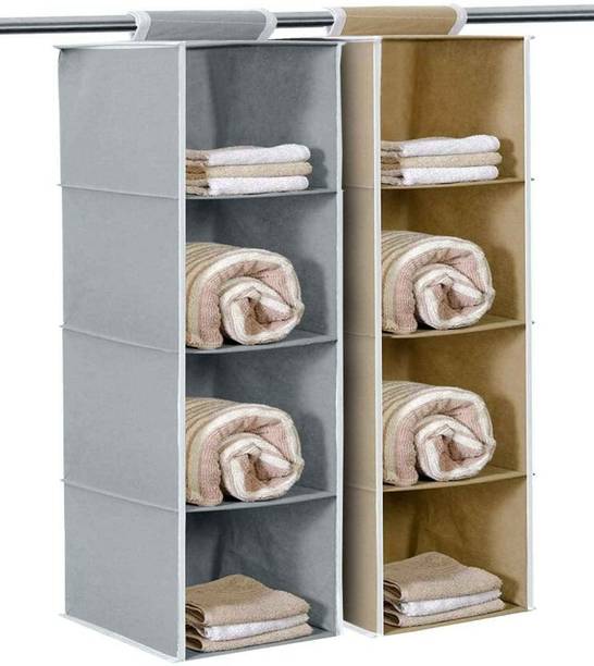 Sv,enterprise Hanging Organizer 4 Shelves Foldable Pack of 2 Pc Grey/Beige Closet Organizer Closet Organizer