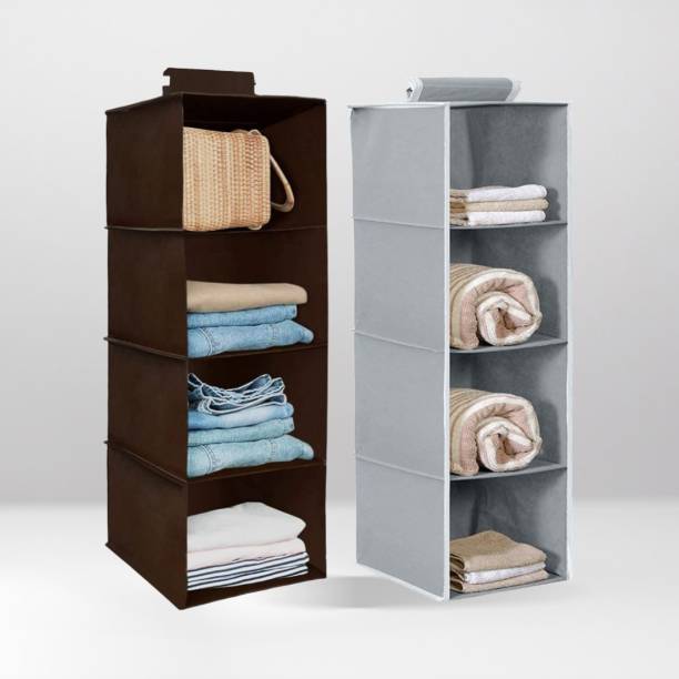 infinity craft Non-Woven 4 Shelf Closet Hanging Organizer/Cloth Storage Wardrobe Brown & Grey Closet Organizer