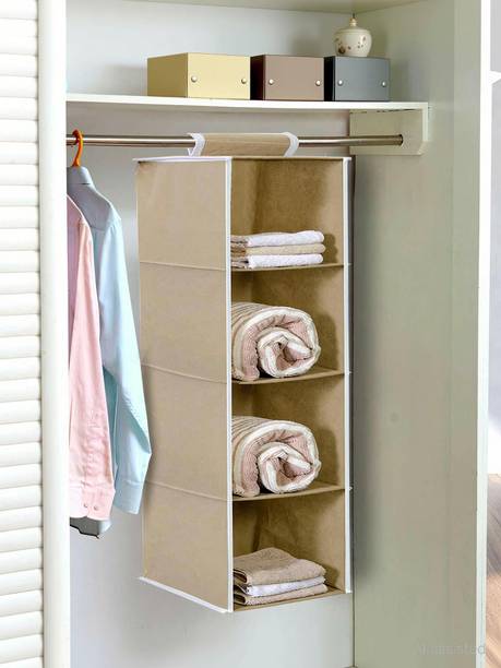 whitekrafts Foldable 4 Shelf Organizer for Wardrobe |for Clothes & Accessories |(Beige) Closet Organizer