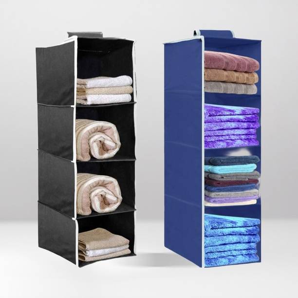infinity craft Non-Woven 4 Shelf Closet Hanging Organizer/Cloth Storage Wardrobe Black & Blue Closet Organizer
