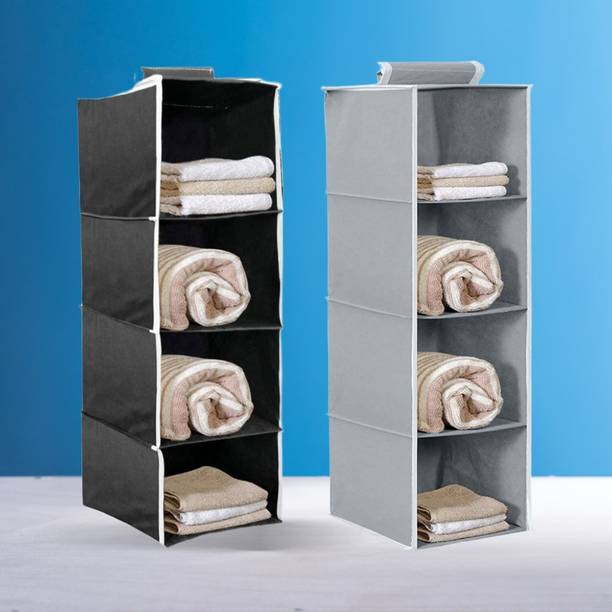 infinity craft Non-Woven 4 Shelf Closet Hanging Organizer/Cloth Storage Wardrobe Black & Grey Closet Organizer