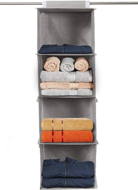 infinity craft Non-Woven 4 Shelf Closet Hanging Organizer/Clothes Storage Wardrobe Almirah Closet Organizer