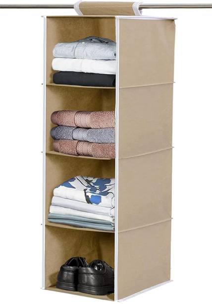 JoyeCrafts 4 shelf Closet Organizer For Wardrobe|Non-woven Hanging Shelf For clothes Closet Organizer