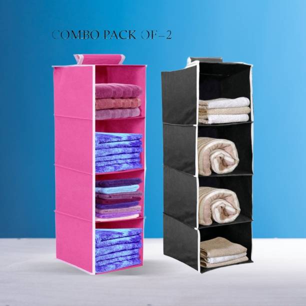 infinity craft Non-Woven 4 Shelf Closet Hanging Organizer/Cloth Storage Wardrobe Pink & Black Closet Organizer