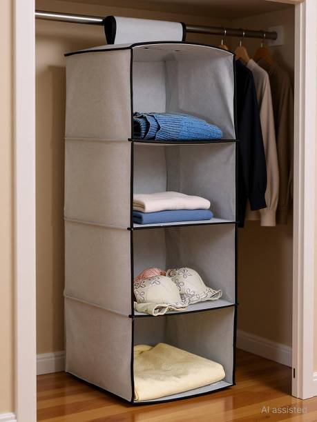 VRT Hanging organizer 4 Shelf Wardrobe Organizer- Grey Closet Organizer