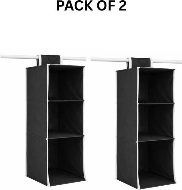 SLV 3-Shelf Closet Hanging Organizer for Clothes & Accessories (BLACK, PACK Of 2) Accessories Organizer, Regular Organizer, Closet Organizer