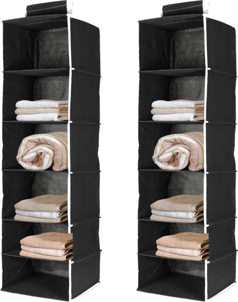 KUBER INDUSTRIES 6 Shelf Closet Hanging Organizer/ Wardrobe Organizer Pack of 2 (Black) Closet Organizer