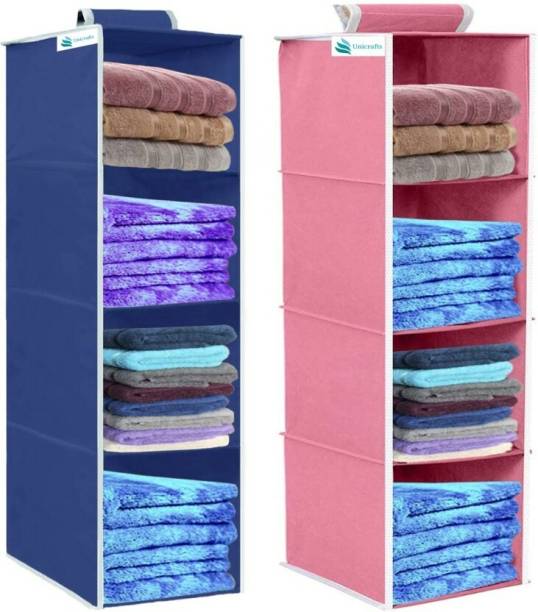 Sv,enterprise Hanging Organizer 4 Shelves Foldable Pack of 2 Pc Blue/ Pink Closet Organizer Closet Organizer