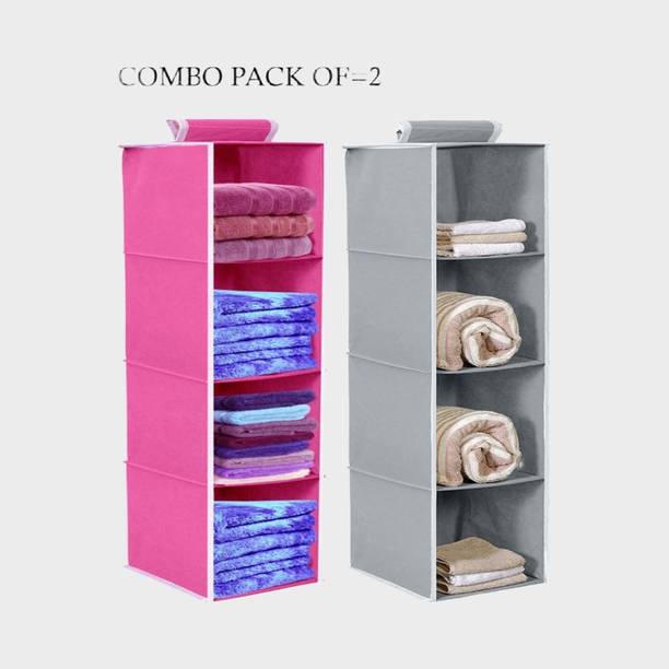 infinity craft Non-Woven 4 Shelf Closet Hanging Organizer/Cloth Storage Wardrobe Pink & Grey Closet Organizer