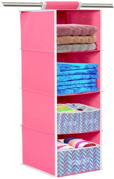 uhi Non Woven 4 Shelf Closet Hanging Organizer/Clothes Storage Wardrobe Almirah Closet Organizer