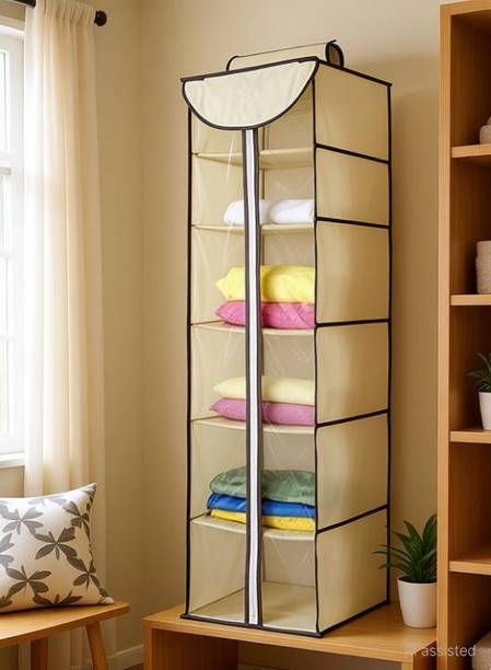 CPEX Wardrobe Organizer for Clothes Non-Woven Fabric Hanging Storage Wardrobe Organizer with PVC Zippered Closure 6 Layers Chain Cloth (Multi Color) Closet Organizer