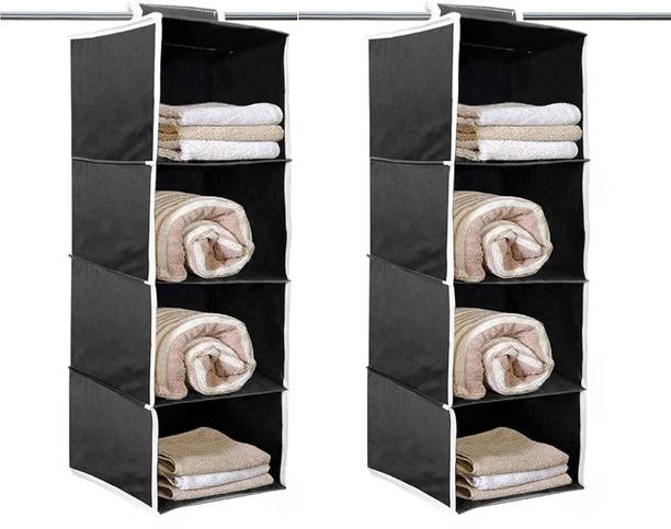 JoyeCrafts Wardrobe Organizer 4 shelf |Non-woven Hanging Shelf For clothes Closet Organizer
