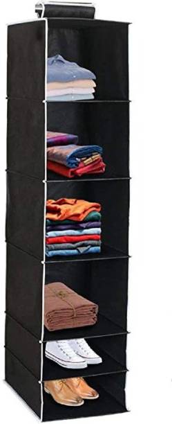 Home Store India 6 Shelves Hanging Closet Cloth Organizer for Wardrobe Storage (1 Pcs, Black) Closet Organizer