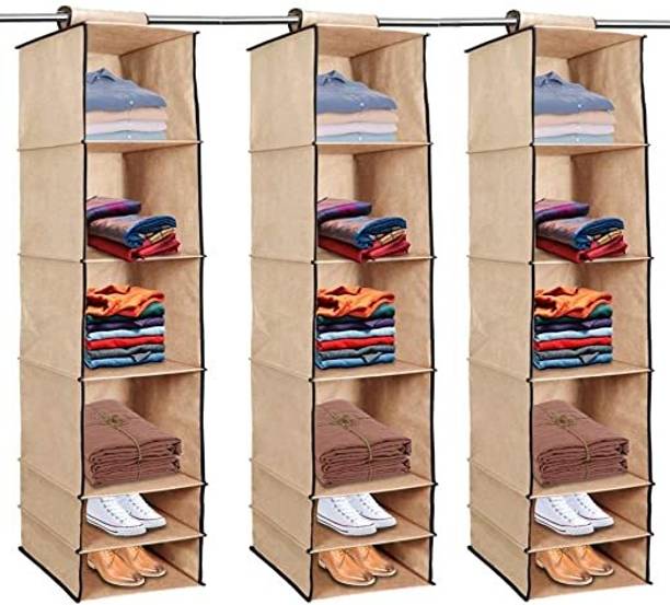 Home Store India Space Saving Hanging Shelf – Non-Woven Closet Organizer For Clothes Closet Organizer