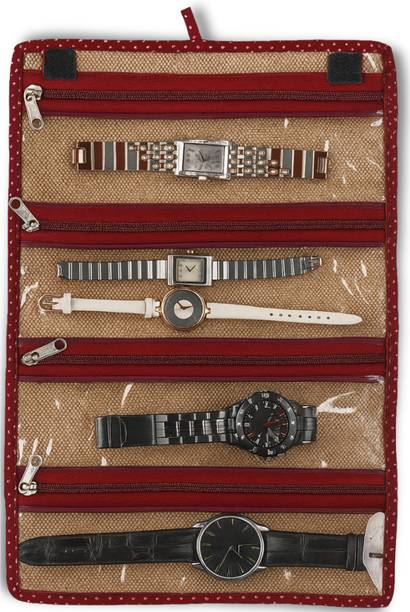 Srajanaa Maroon Color Watch Organizer/Accessory Organizer with Plastic Window Accessories Organizer, Jewellery Organizer, Closet Organizer