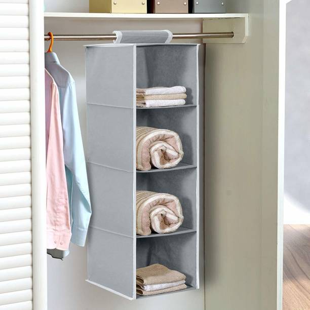 KUBER INDUSTRIES 4 Shelf Closet Hanging Organizer, 4 Tier Closet Wardrobe Organizer Clothes Storage Hanger for Family Closet Bedroom(Grey) Closet Organizer