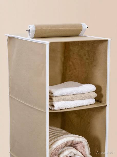 infinity craft Non-Woven 4 Shelf Closet Hanging Organizer/Cloth Storage Wardrobe Beige & Brown Closet Organizer