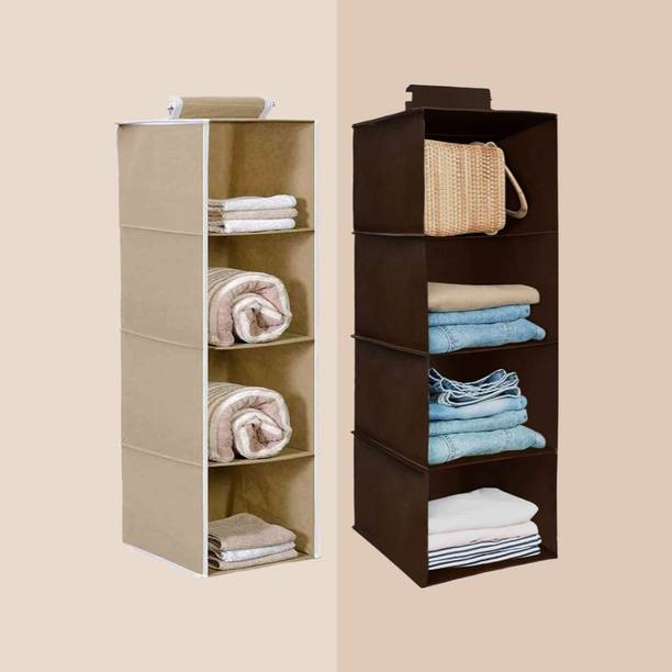 infinity craft Non-Woven 4 Shelf Closet Hanging Organizer/Cloth Storage Wardrobe Beige & Brown Closet Organizer